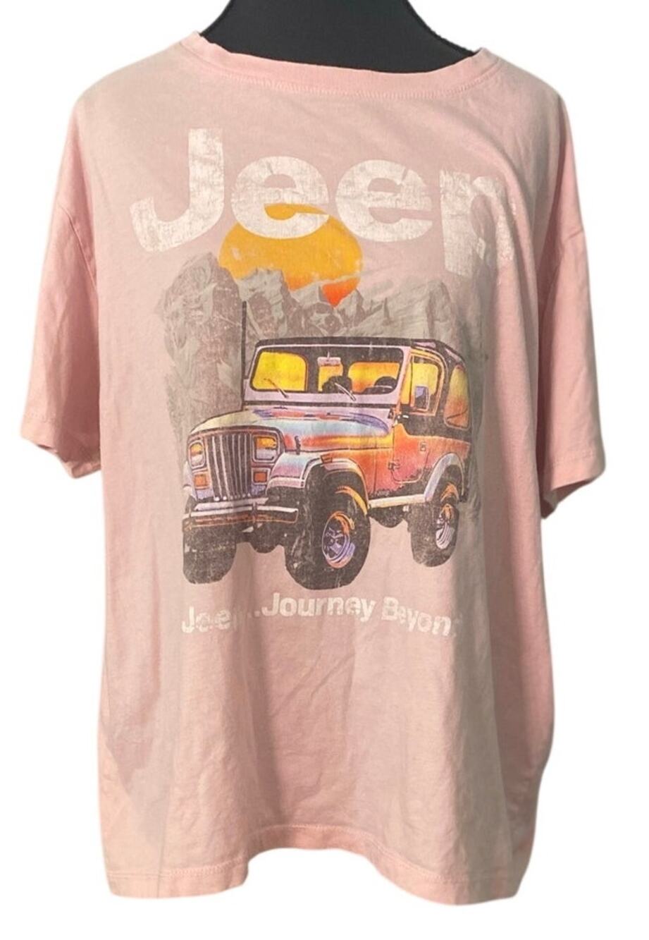 Jeep Wrangler Pink Tee Shirt LG Cotton Off Road Mountains YJ Road Trip Casual